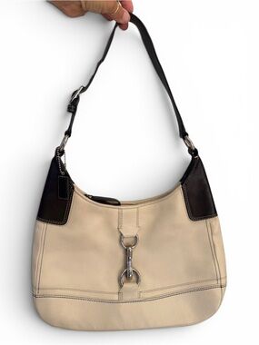 Coach Cream and Black Leather Hobo Bag, Coach Shoulder Bag, Neutral Coach Bag